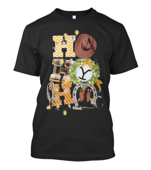 Yellowstone Christmas Hohoho Western Holiday Decor Cowboy Hat Wreath T-Shirt
