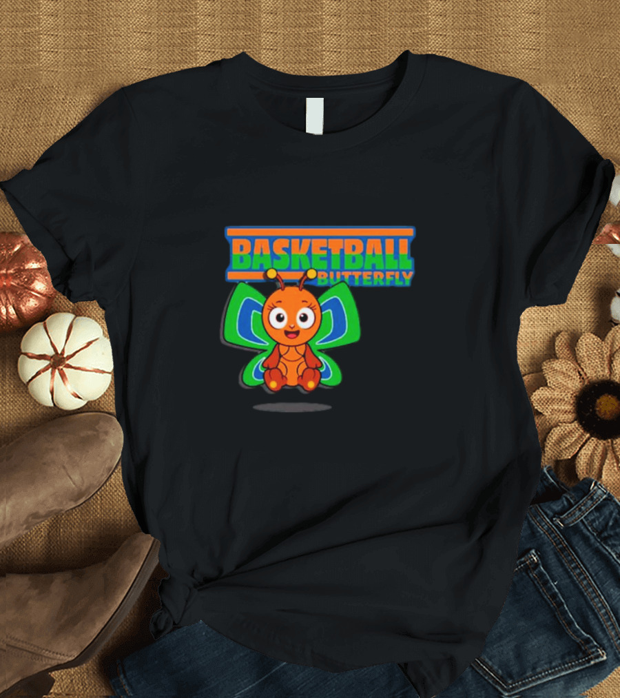 Basketball Butterfly Adorable Cartoon Character with Neon Colors T-Shirt