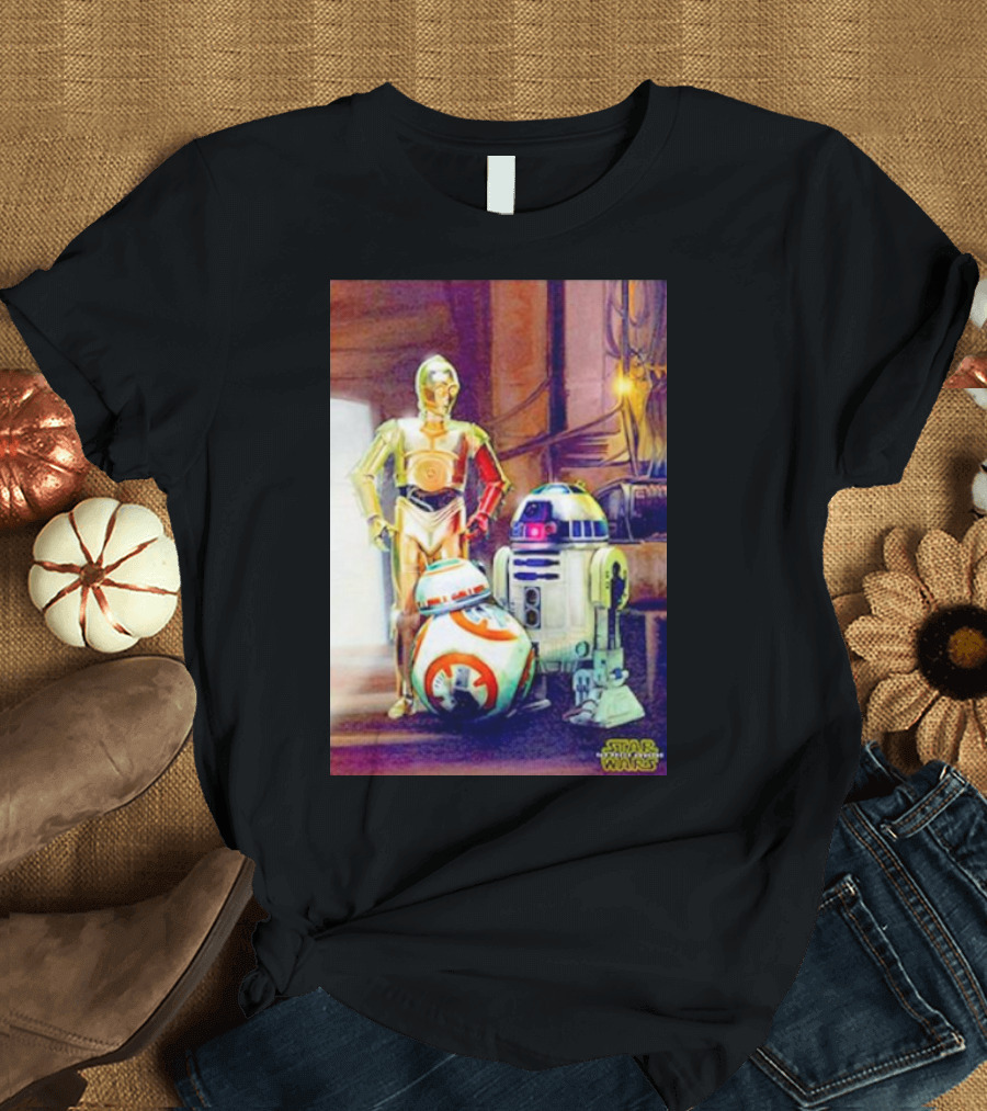 Three Droids C-3PO R2-D2 BB-8 Star Wars The Force Awakens T-Shirt