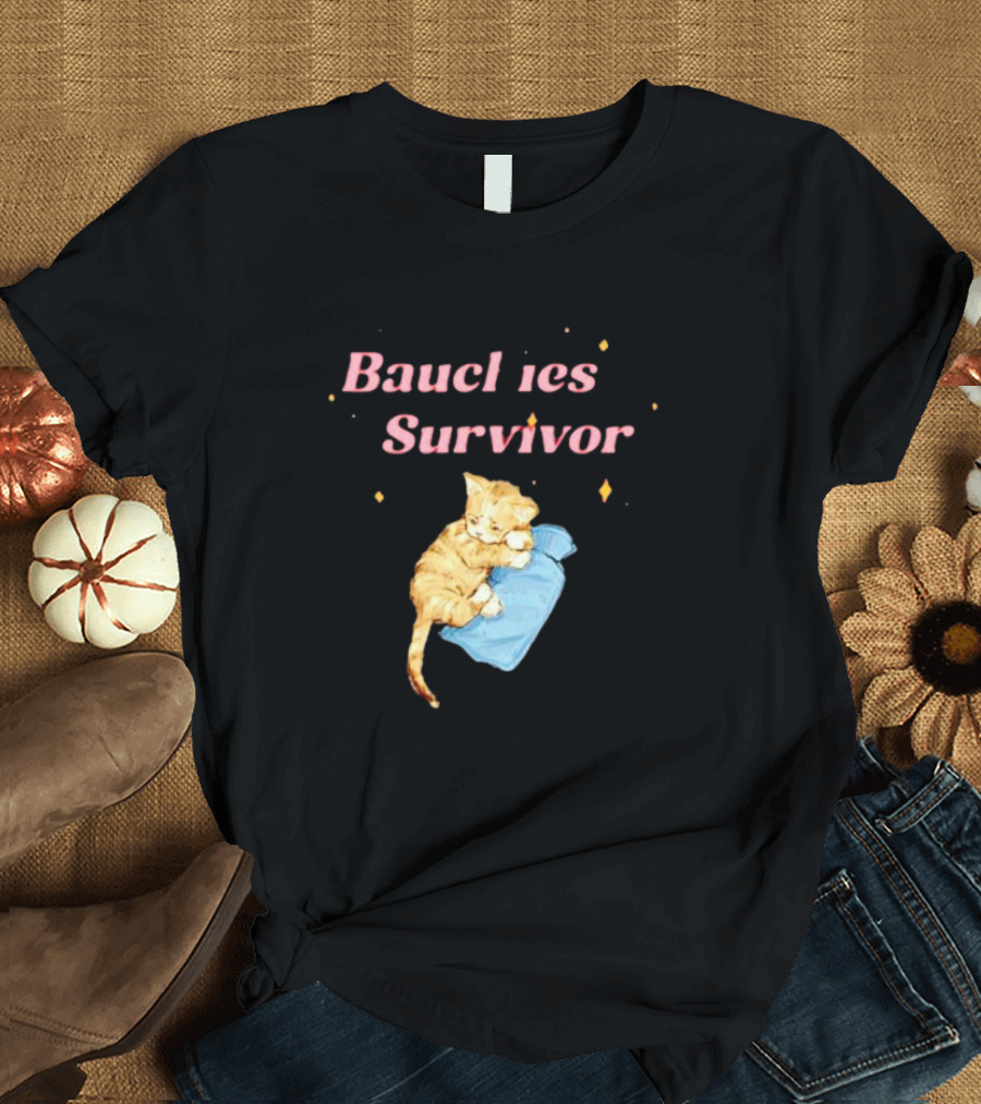 Bauchies Survivor Cat Kitten Holding Blue Blanket T-Shirt