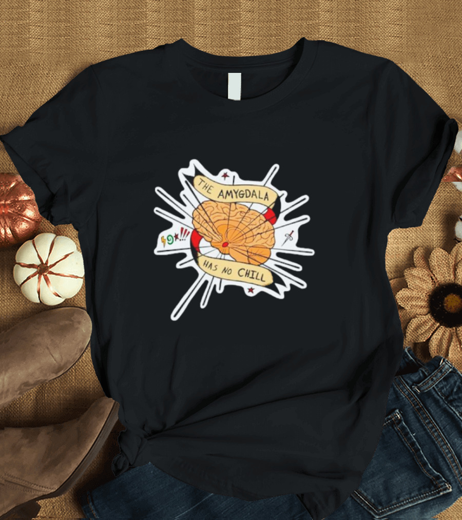 The Amygdala Has No Chill Cartoon Brain with Comic Symbols T-Shirt