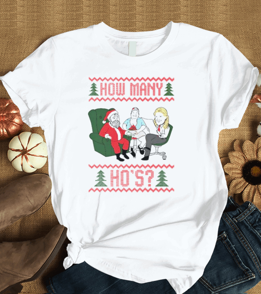 How Many Ho’s Santa Chair Christmas T-Shirt