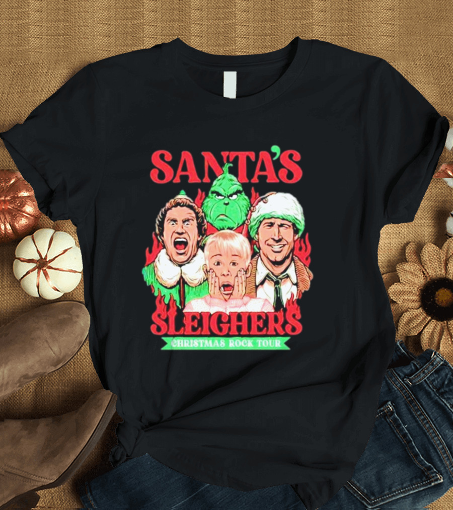 Santa's Sleighers Christmas Rock Tour Grinch Home Alone Holiday Icons T-Shirt
