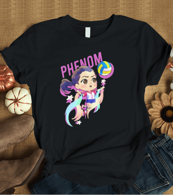 T-Shirt: Phenom Chibi Volleyball Player with Rainbow Trails and Stars T-Shirt Phenom Chibi Volleyball Player with Rainbow Trails and Stars T-Shirt