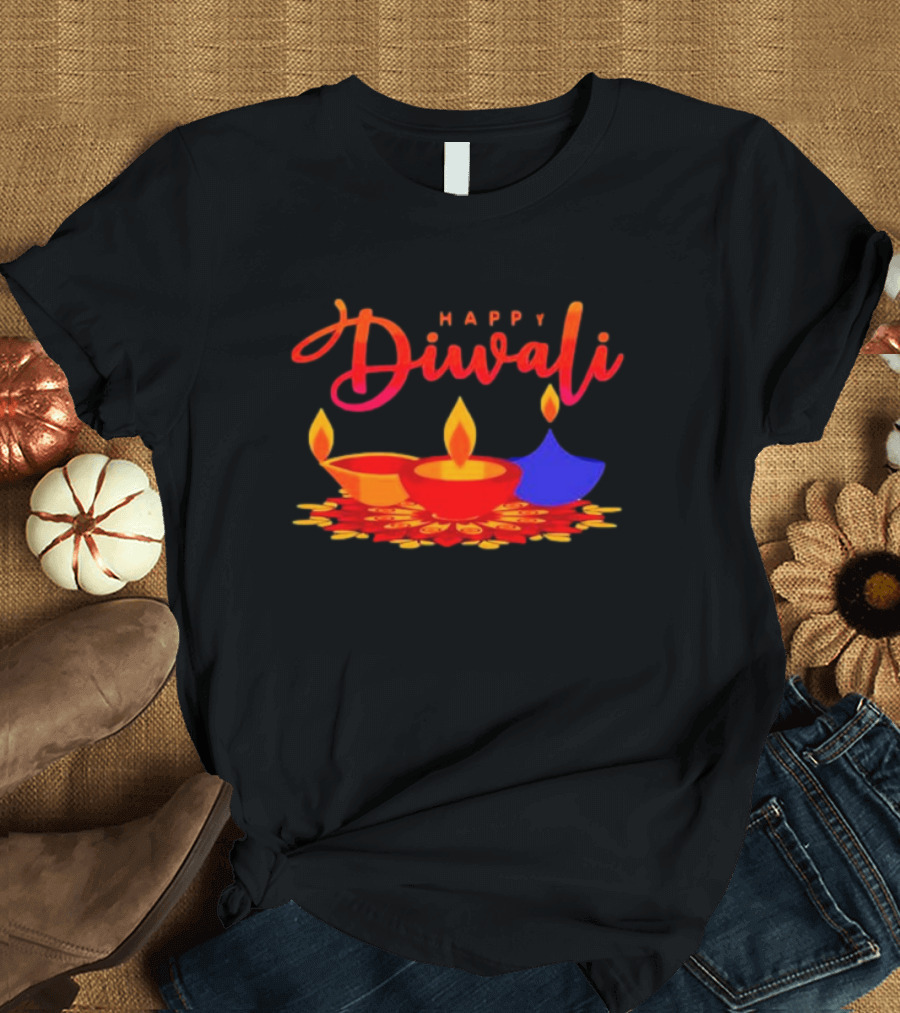 Happy Diwali Festival of Light with Colorful Diyas T-Shirt