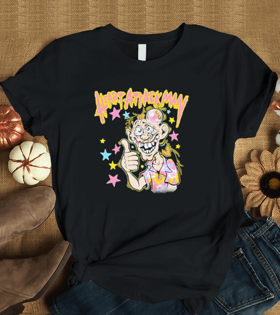 Heart Attack Man Freak of Nature Cartoon Character with Stars and Thumbs Up T-Shirt