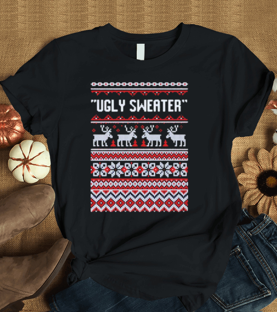 Reindeer Ugly Sweater Christmas Pattern 'UGLY SWEATER' T-Shirt