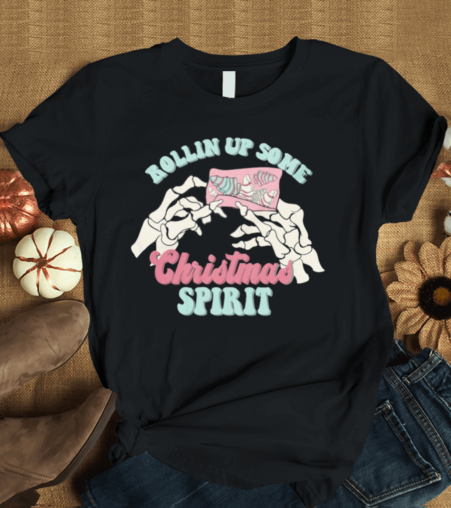 Rollin Up Some Christmas Spirit Holiday Weed Motif T-Shirt