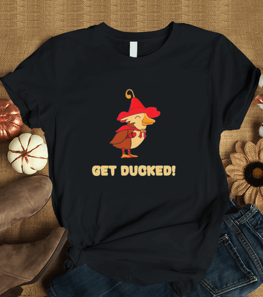 Get Ducked Cartoon Duck in Red Hat and Cape T-Shirt