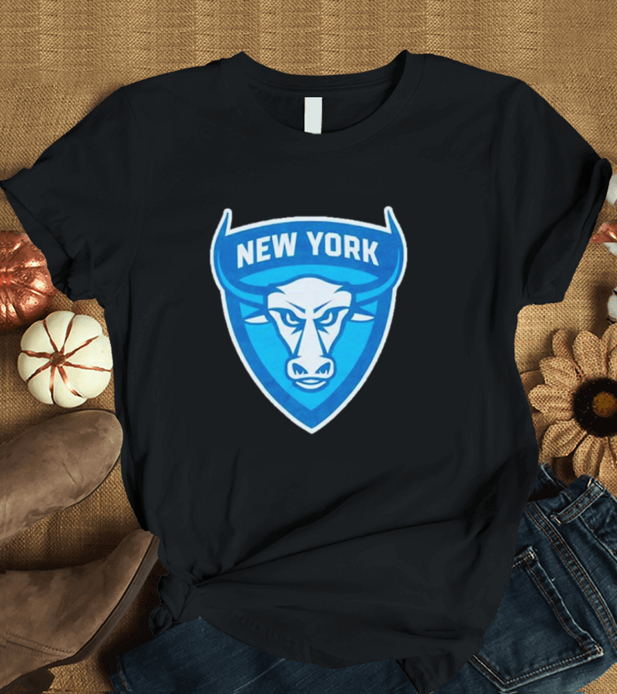 NEW YORK ATLAS BULL EMBLEM LOGO BLUE SHIELD T-Shirt
