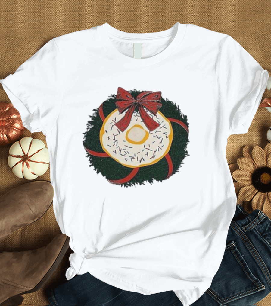 Gibson's Donuts Christmas Holiday Wreath with Red Bow and Donut Sprinkles T-Shirt