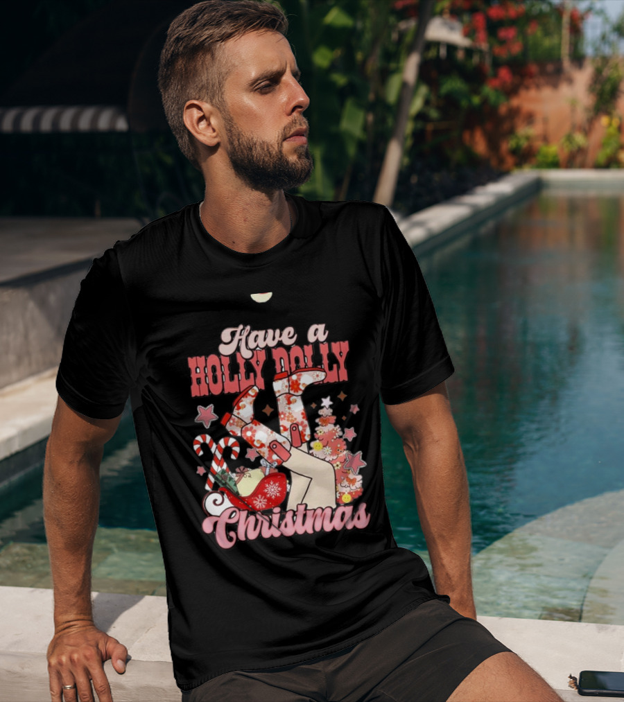 Have A Holly Dolly Christmas Sleigh Candy Canes And Stars T-Shirt