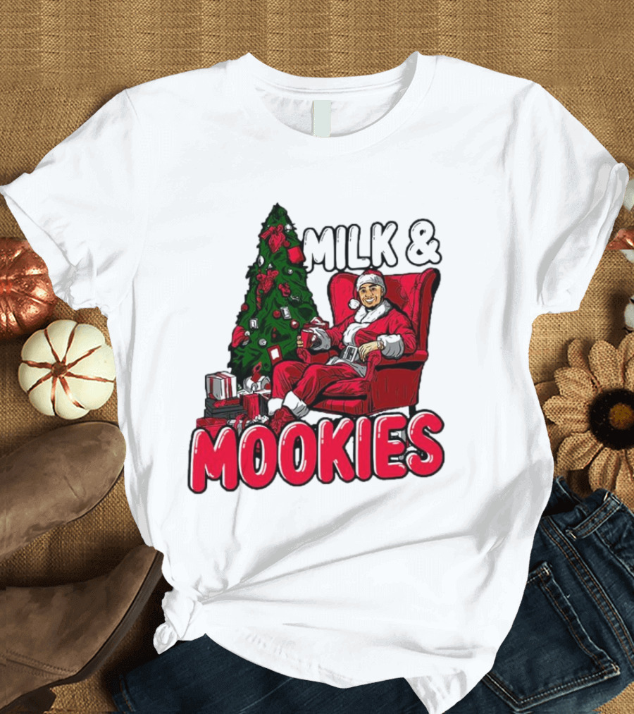 Milk and Mookies Santa by the Christmas Tree T-Shirt