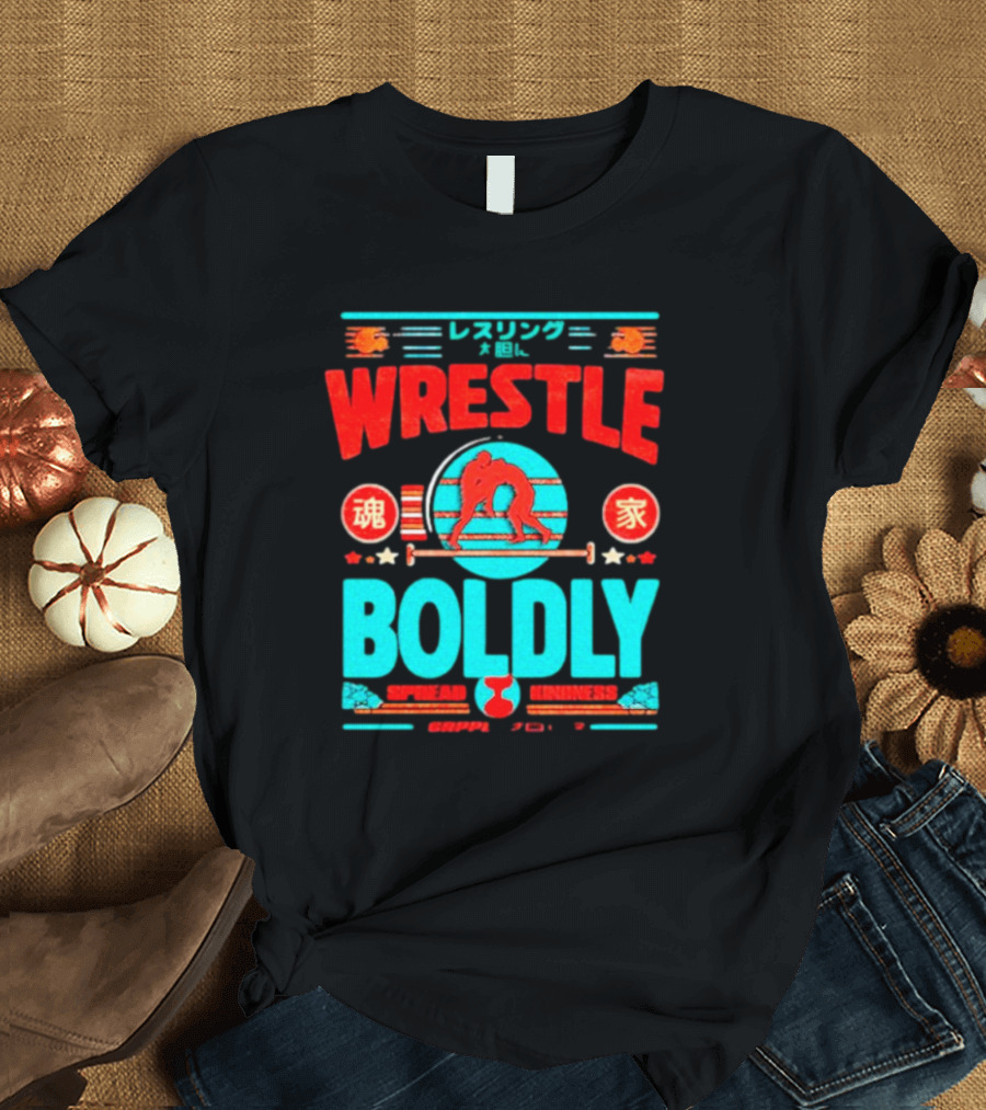 Wrestle Boldly Spread Kindness Wrestling Iconic Symbols T-Shirt