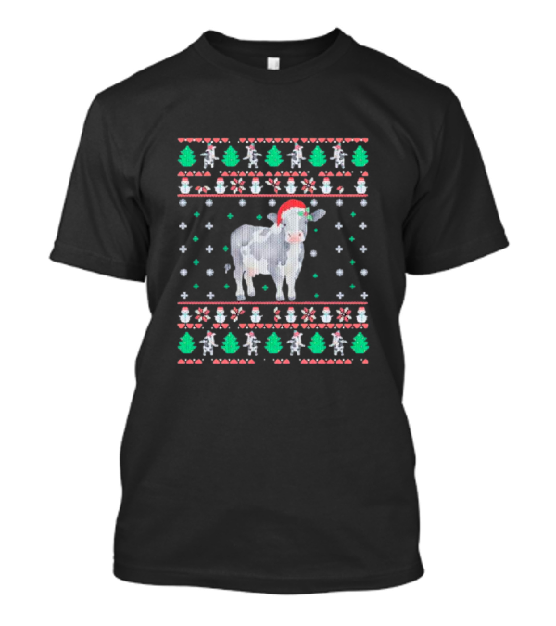 Cow Santa Hat Ugly Christmas T-Shirt
