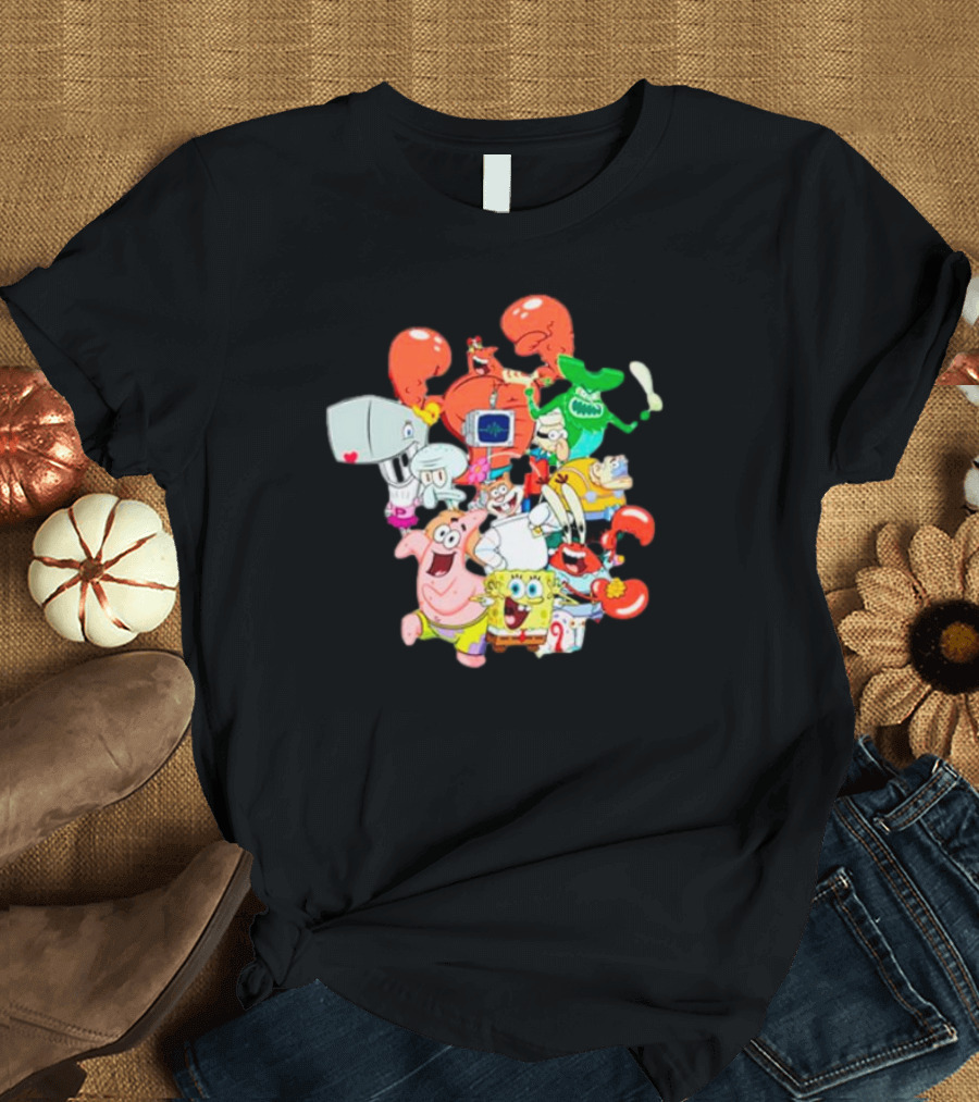 SpongeBob SquarePants Group Shot Pose with Characters from Bikini Bottom T-Shirt