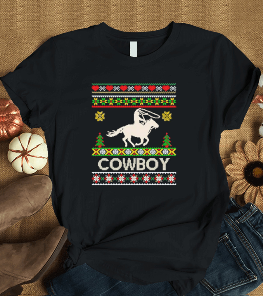 Cowboy Christmas Ugly Sweater Knit T-Shirt