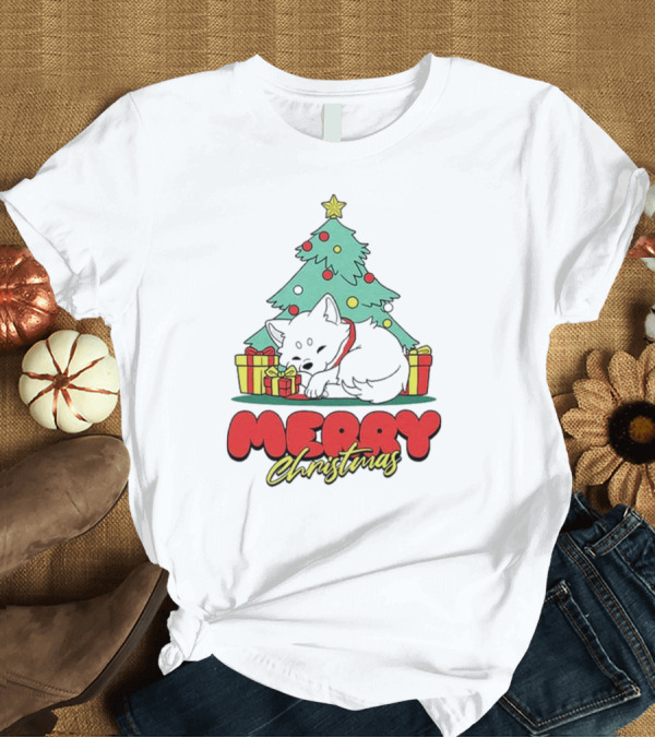 T-Shirt: Merry Christmas Black Fox and Tree with Presents T-Shirt Merry Christmas Black Fox and Tree with Presents T-Shirt