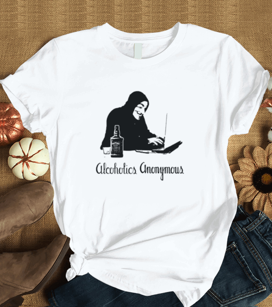 Alcoholics Anonymous Man with Bottle at Laptop T-Shirt