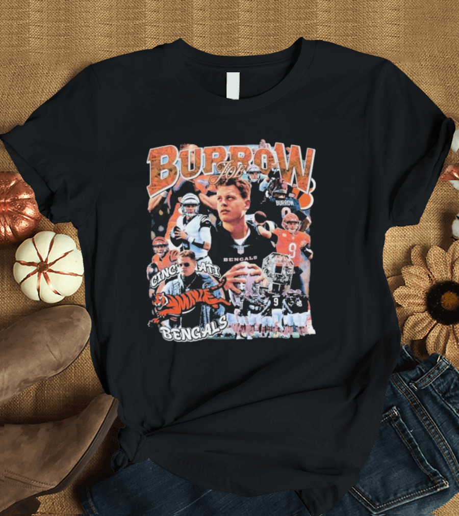 Joe Burrow Cincinnati Bengals Quarterback Collage Tiger Team Spirit T-Shirt