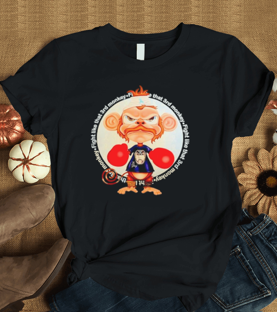 Fight Like That 3rd Monkey Angry Boxing Character with Red Gloves and Orange Hair T-Shirt