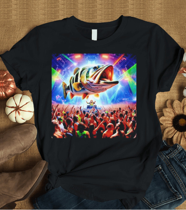 T-Shirt: When the Bass Drops with Giant Fish Over Rave Crowd T-Shirt When the Bass Drops with Giant Fish Over Rave Crowd T-Shirt