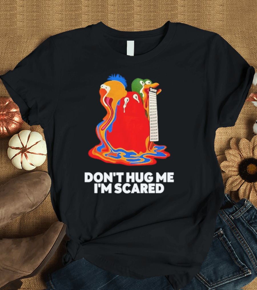 Don't Hug Me I'm Scared Melting Characters with Medium Tag T-Shirt
