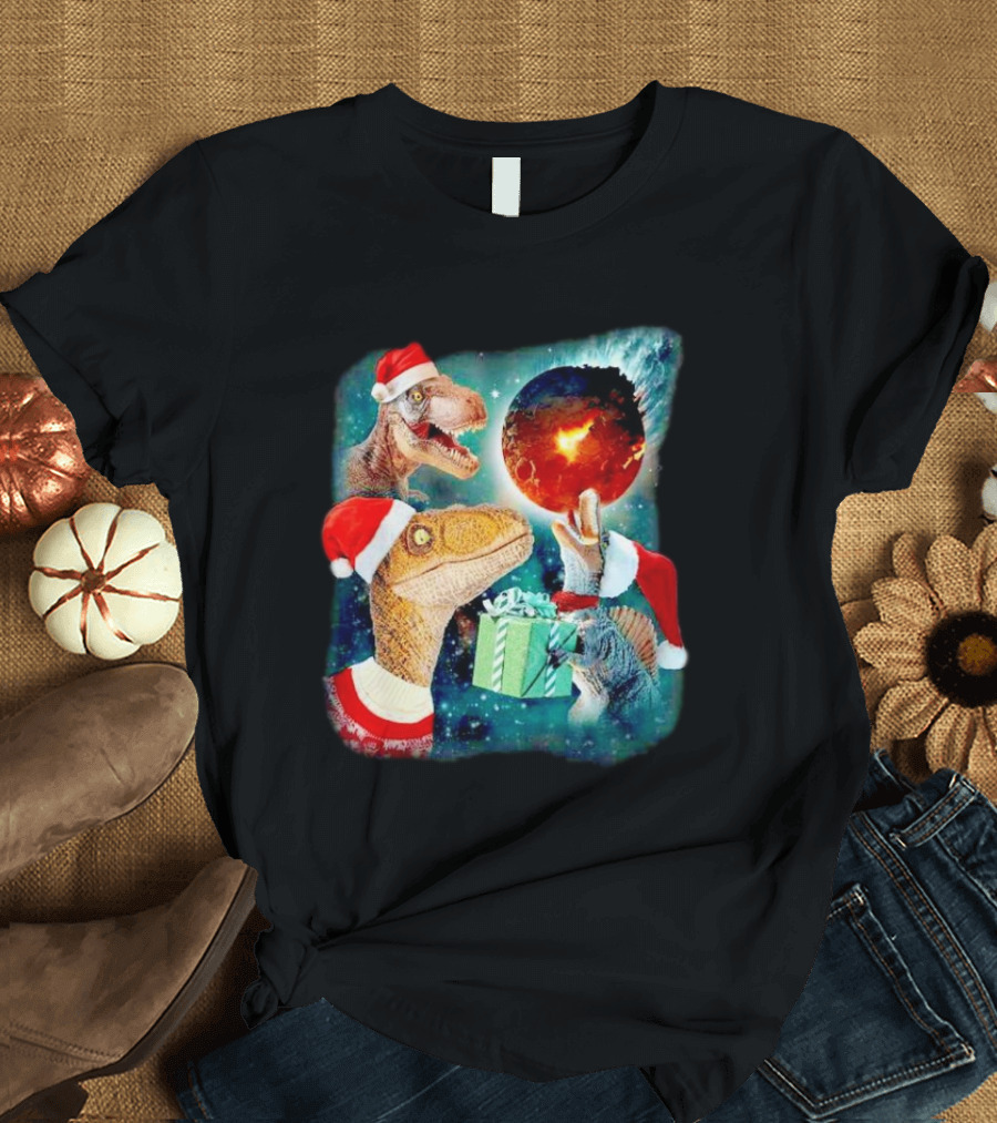 T-Rex Christmas Festive Santa Hat Dinosaur Planet Gift Explosion T-Shirt