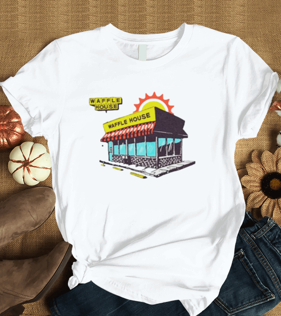 Waffle House Restaurant Building with Sunburst Background T-Shirt