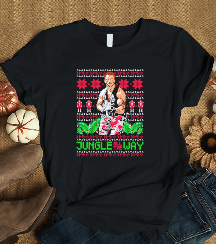 Jungle All the Way Retro Action Hero Holiday T-Shirt