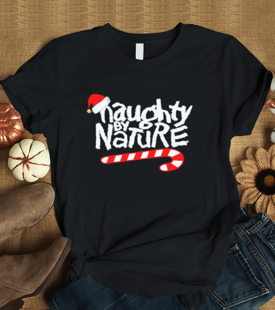 Naughty by Nature Santa Hat Candy Cane Christmas T-Shirt