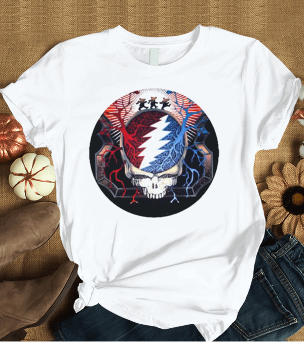 T-Shirt: Grateful Dead Skull Bear Red Blue Lightning Bolt Circle T-Shirt Grateful Dead Skull Bear Red Blue Lightning Bolt Circle T-Shirt