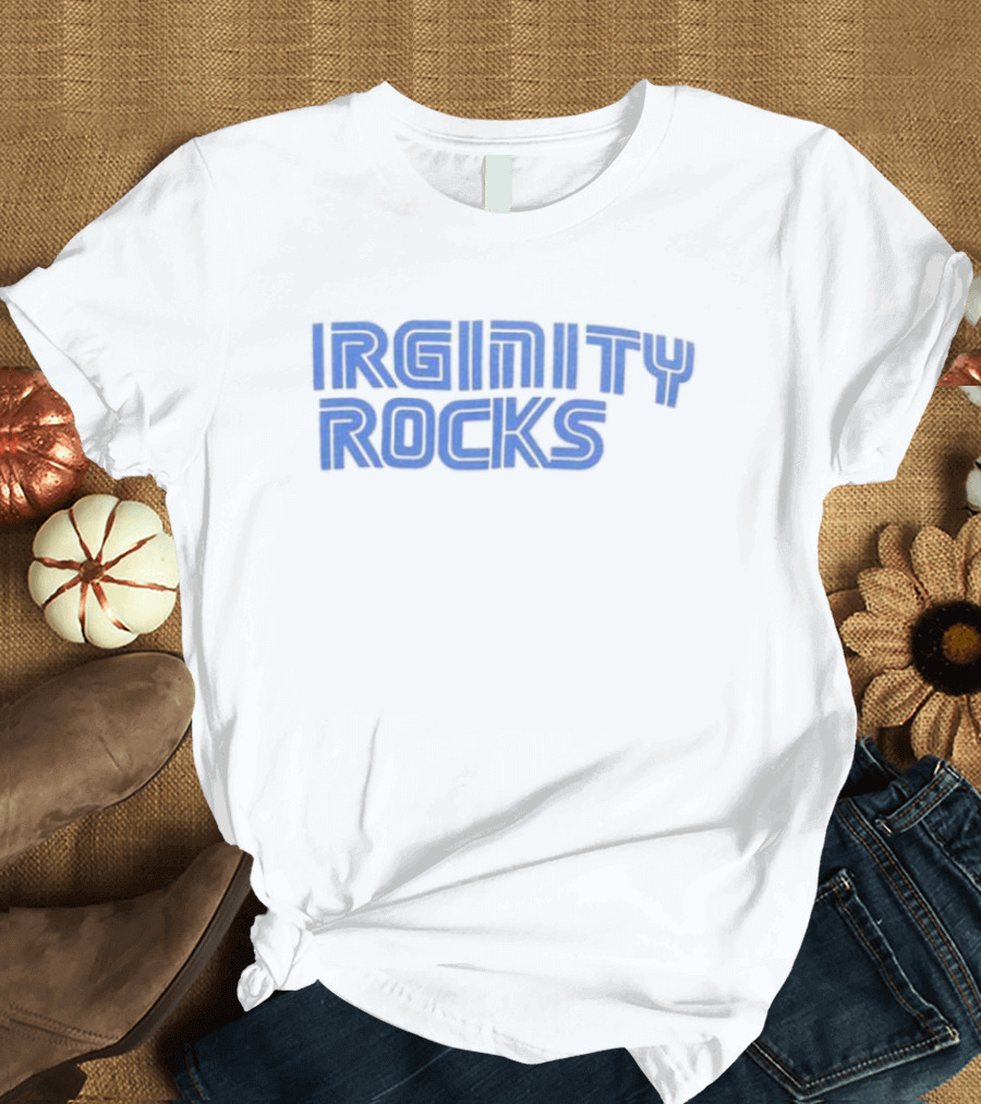 Virginity Rocks Bold Blue Gaming Font T-Shirt