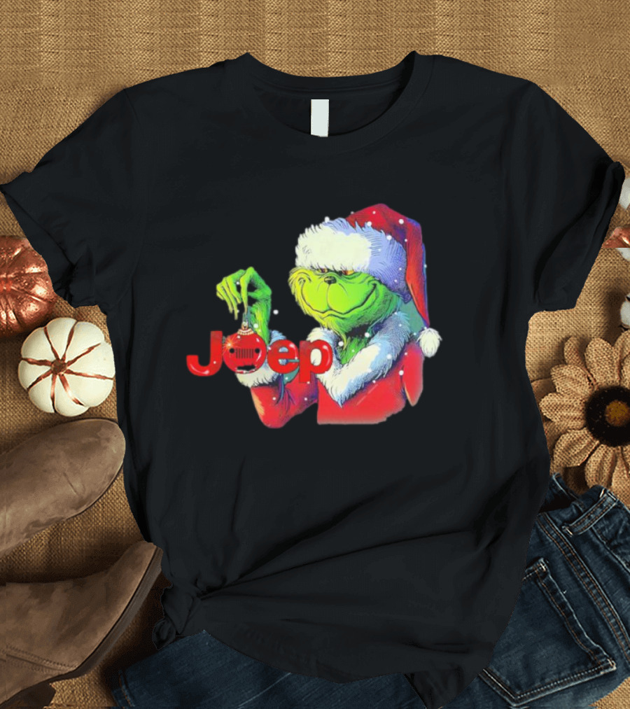 Santa Grinch Holding Jeep Ornament Holiday T-Shirt