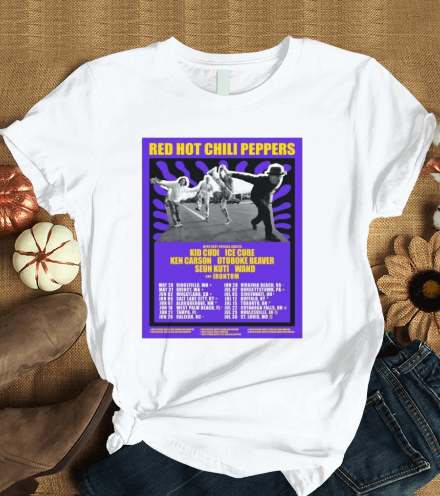 Red Hot Chili Peppers 2024 Unlimited Love Tour Featuring Kid Cudi, Ice Cube, Ken Carson, Otoboke Beaver, Seun Kuti, Wand, Irontom T-Shirt