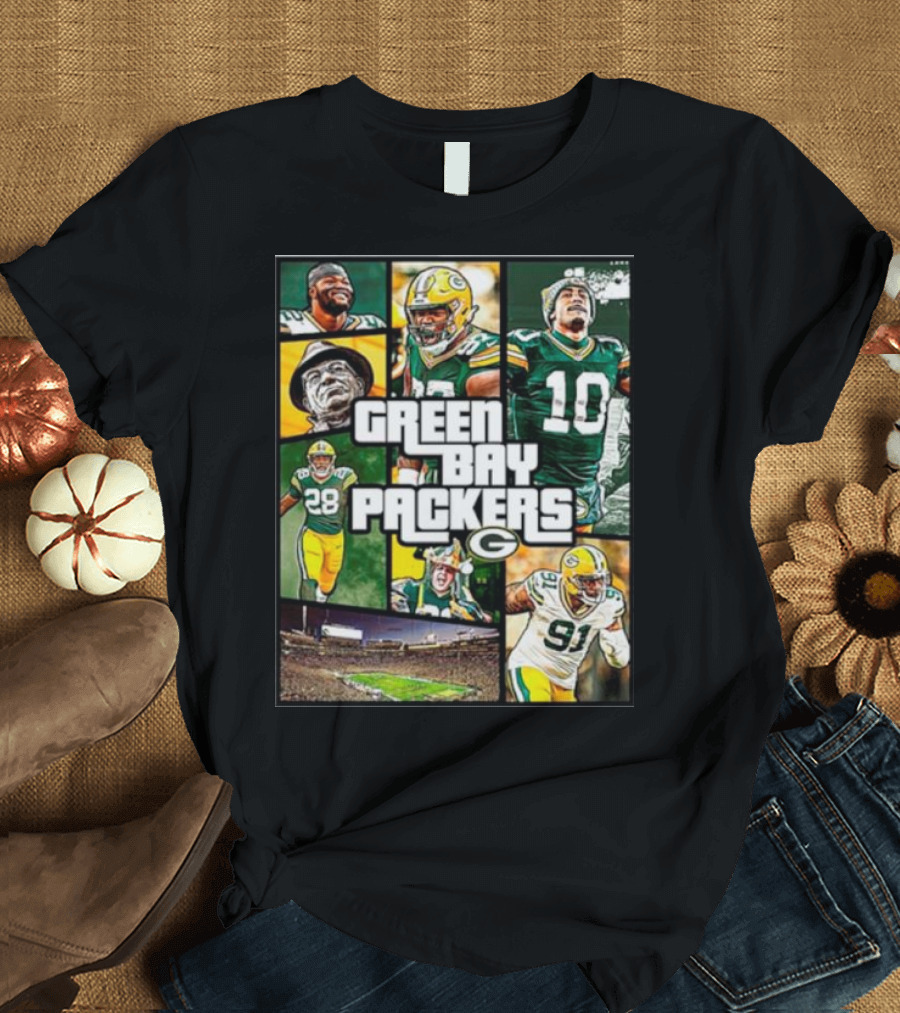 Green Bay Packers Players Collage Grand Theft Auto T-Shirt