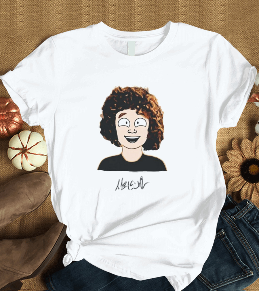 Nelson Neumann Cartoon Signature Smiling Curly-Haired Character T-Shirt