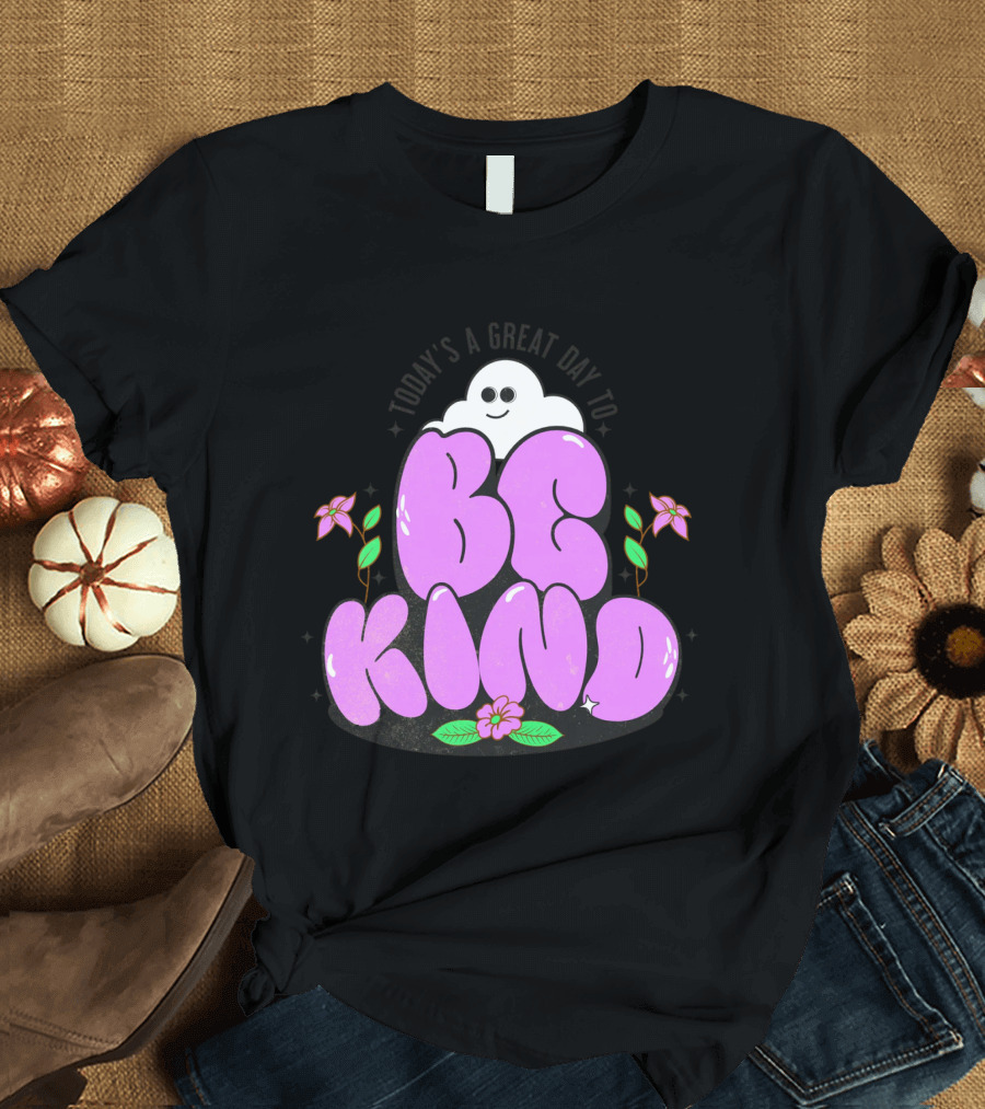 Be Kind Cute Ghost and Flowers T-Shirt
