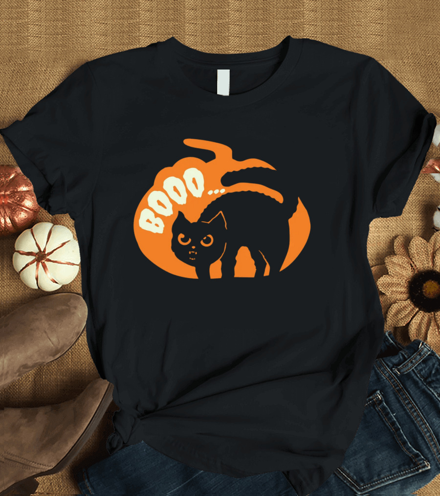 BOO Scary Cat Halloween Pumpkin T-Shirt