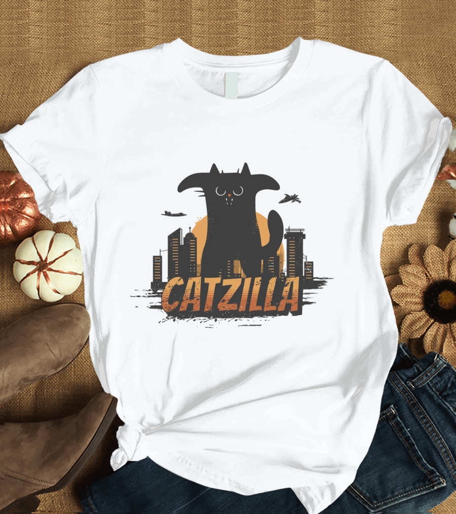 Catzilla Funny Comic Animal Skyline Monster T-Shirt