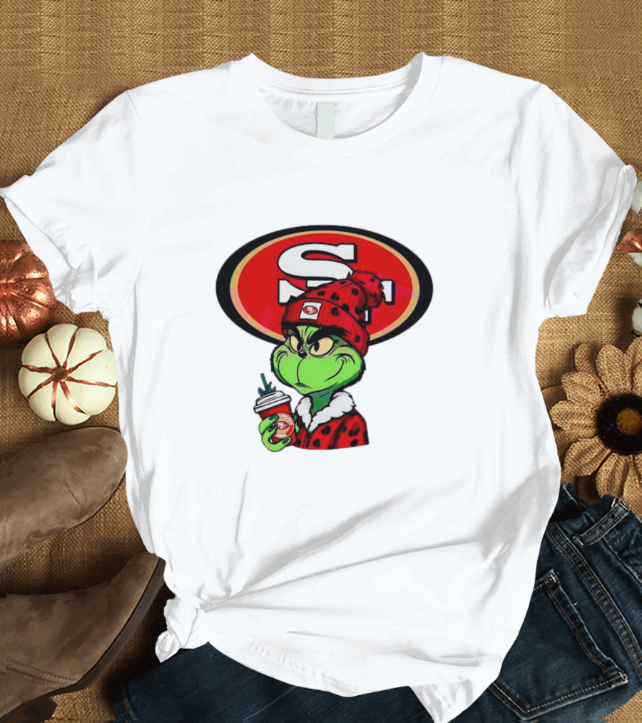 Grinch with San Francisco 49ers Logo and Coffee T-Shirt