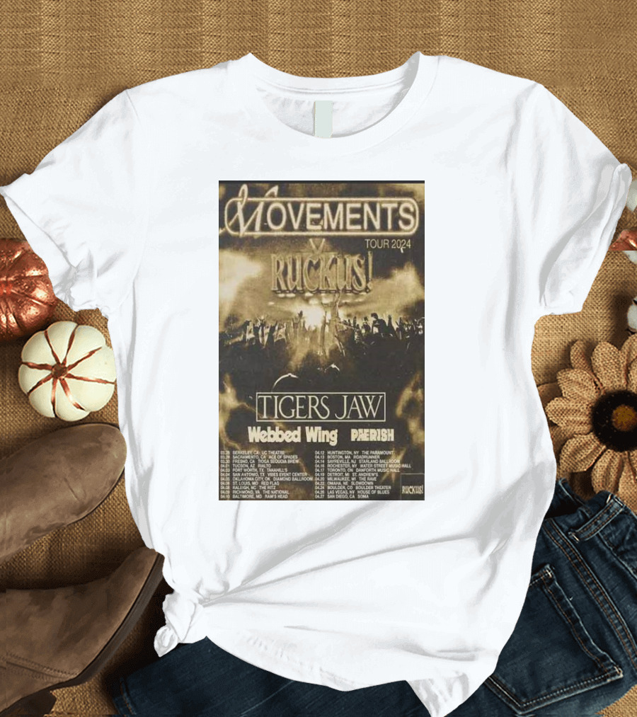 Movements 2024 Tour Ruckus Tigers Jaw Webbed Wing Pherish T-Shirt