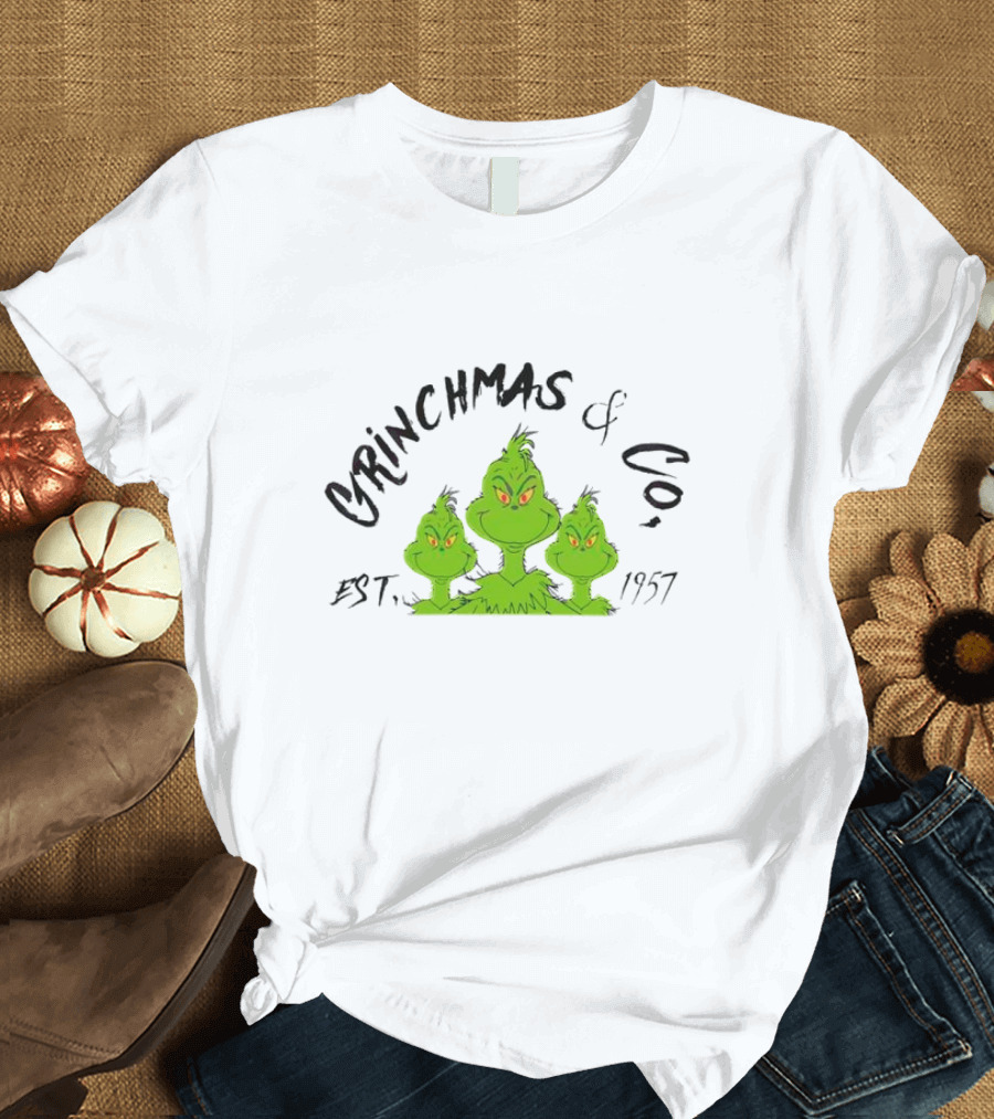Grinchmas and Co Established 1957 Featuring Iconic Green Grinch Trio T-Shirt