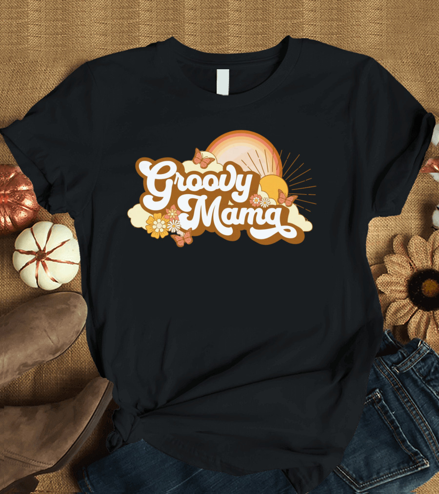 Groovy Mama Retro Sunflower Butterflies T-Shirt