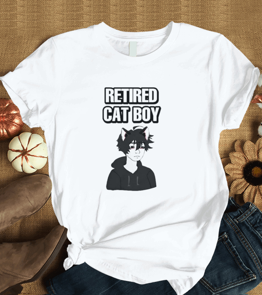 RETired Cat Boy with Black Hoodie and Cat Ears T-Shirt