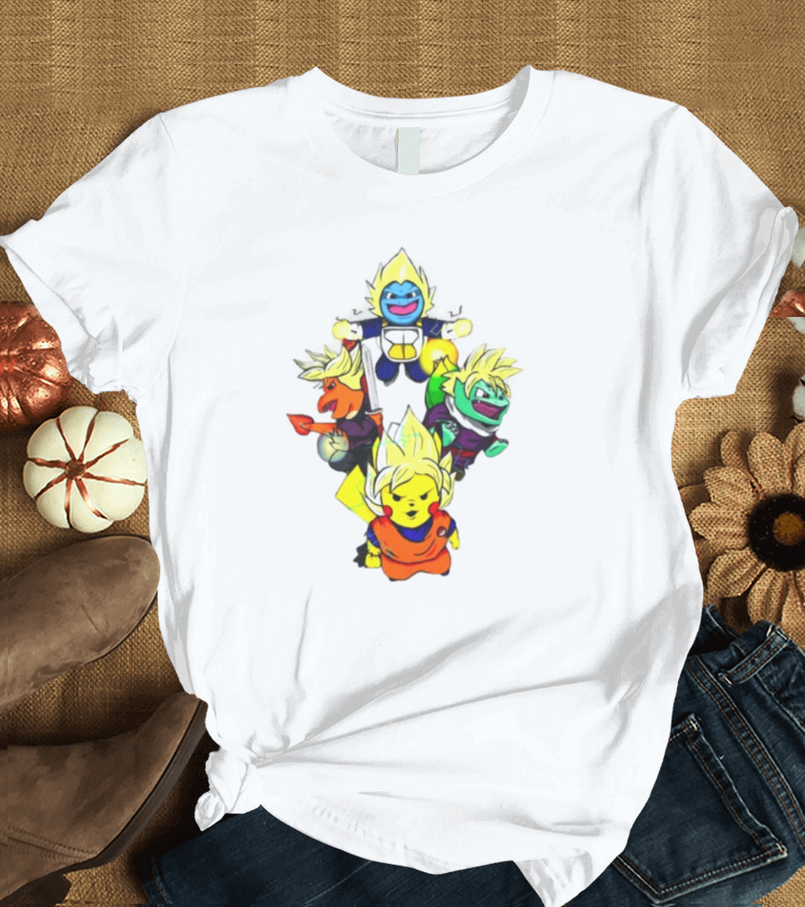 Dragon Ball Z Super Saiyan Pokemon Crossover Characters T-Shirt