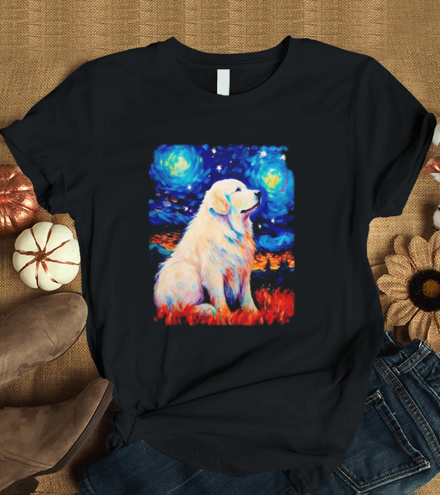 Starry Night Great Dog Van Gogh Style Golden Retriever T-Shirt