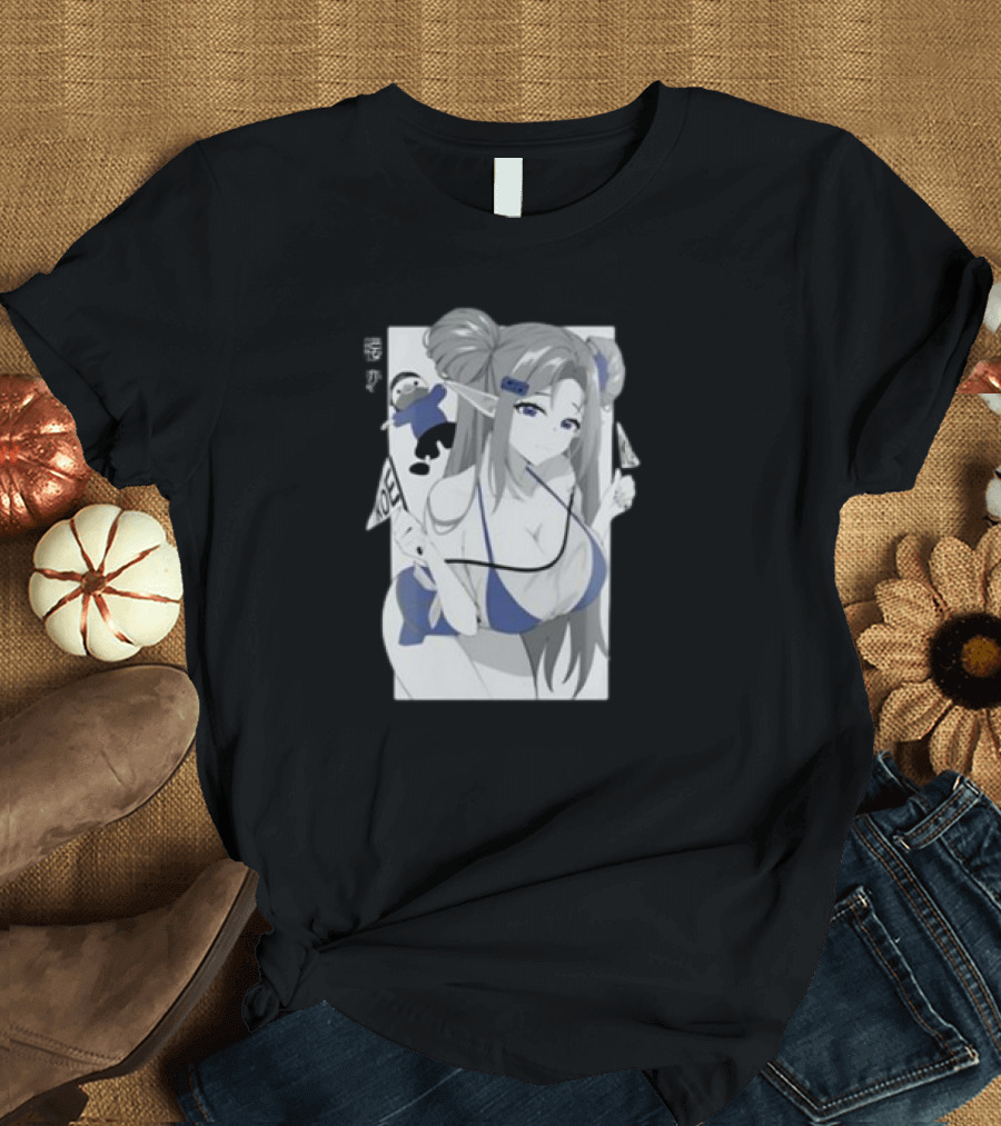 GamerSupps Waifu Koefficient Anime Character in Blue Bikini with Flags T-Shirt