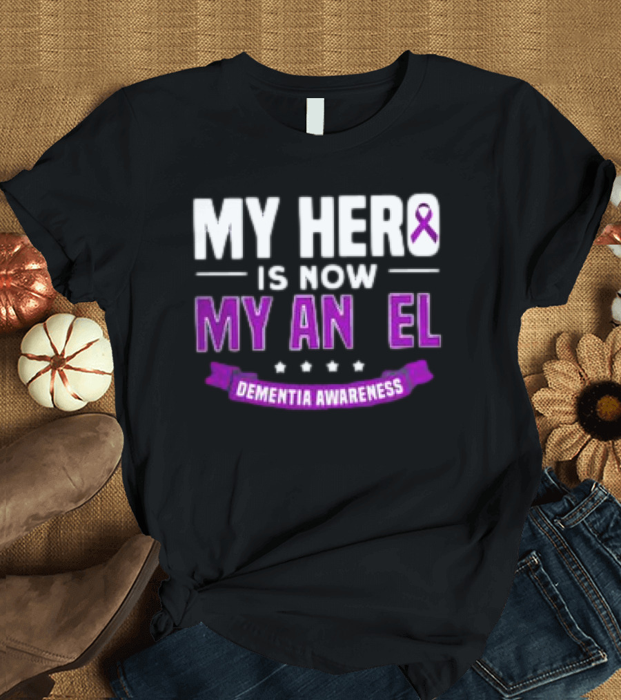 My Hero Is Now My Angel Purple Ribbon Dementia Awareness T-Shirt
