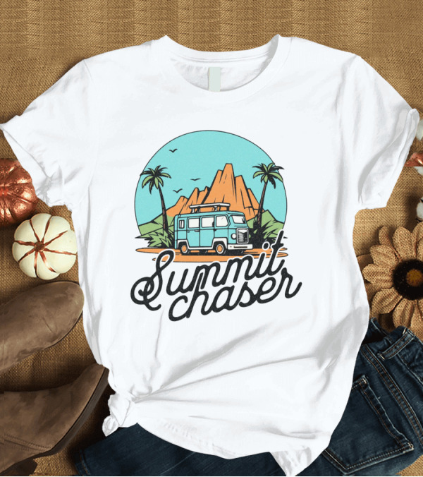 T-Shirt: Summit Chaser Adventure Van with Mountains and Palm Trees T-Shirt Summit Chaser Adventure Van with Mountains and Palm Trees T-Shirt